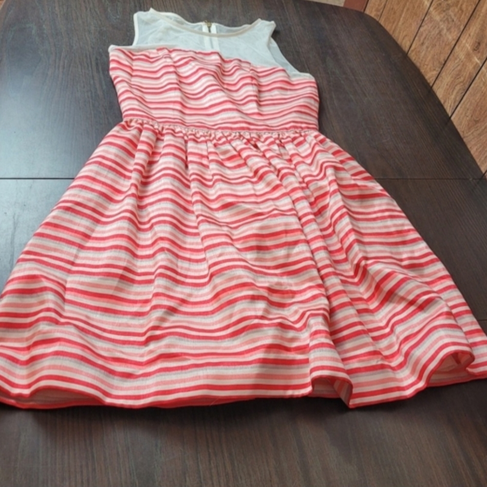 Just...Taylor Coral and White Striped Sleeveless Midi Dress Size 6